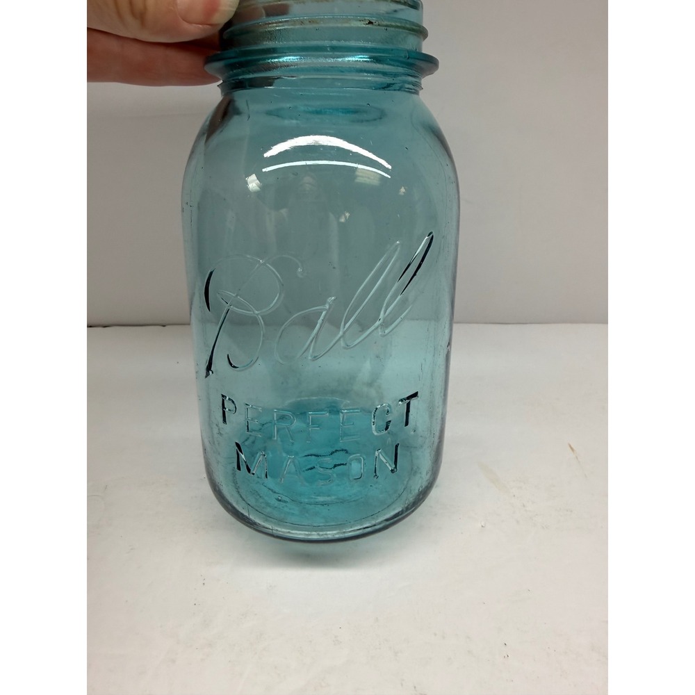 Vintage Ball Perfect Mason Aqua Blue Glass Half Gallon Jar Number 11 Base